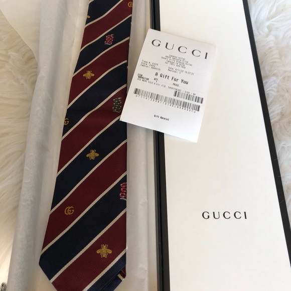 Gucci Men’s Bordeaux And Blue Symbols Motif Silk Tie - Picture 5 of 7